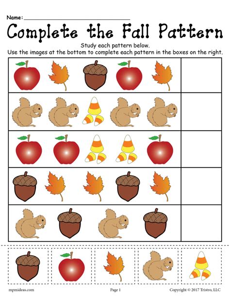 Free Printable Fall Pattern Worksheet Supplyme