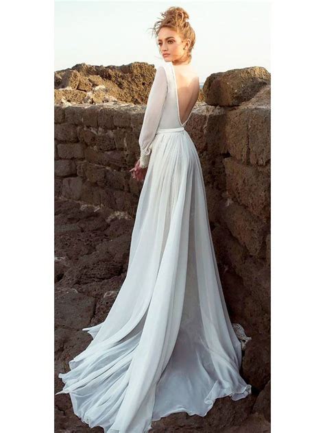 Long Sleeve Wedding Dresses Backless Chiffon Beach Wedding Drsses Awd1112 Wedding Dress