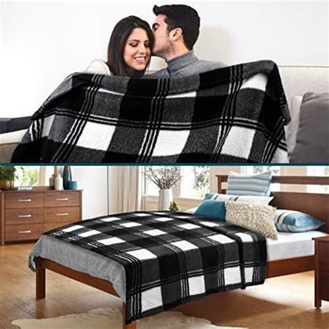 Pavilia Buffalo Plaid Black White Sherpa Throw Blanket For Couch Sofa