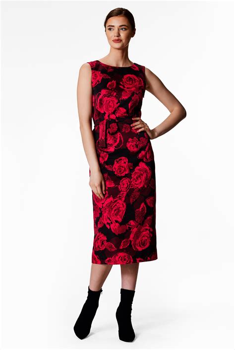 Shop Floral Print Satin Sheath Dress Eshakti