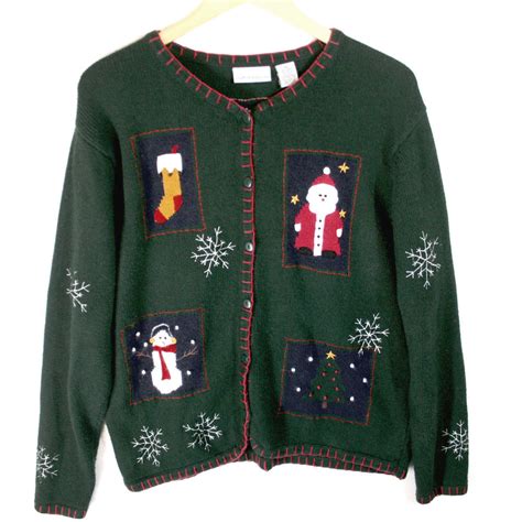 Santa And Snowman Wooly Green Ugly Christmas Sweater The Ugly Sweater