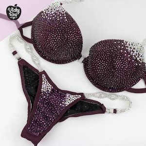 NPC IFBB WBFF Bikini Suit With Bikini Connectors Dark Red Plum Fitness Bikini Bodybuilding