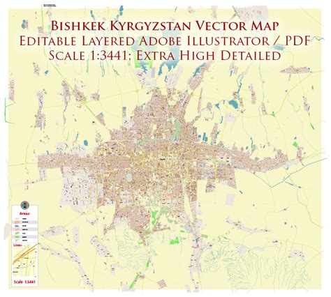 bishkek kyrgyzstan city vector map exact high detailed urban plan editable adobe street