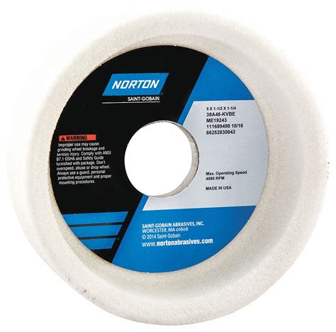 Norton Type 6 Aluminum Oxide Straight Cup Grinding Wheel 5 In 1 12 In Thickness 46 Abrasive