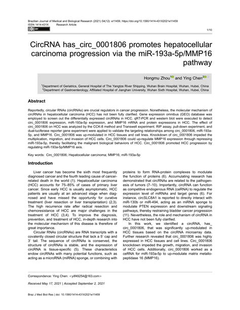 PDF CircRNA Has Circ 0001806 Promotes Hepatocellular Carcinoma