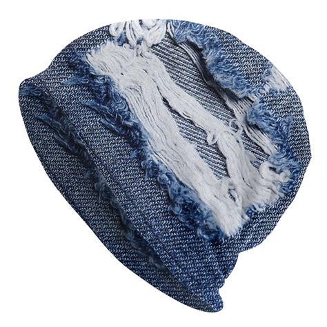 Denim Texture Skullies Beanies Blue Jeans Hats Casual Street Unisex