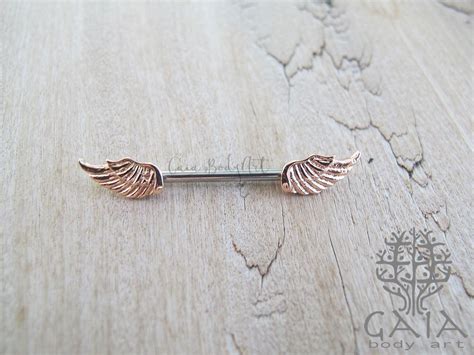 Piercing Barbell Mamilo Asas Rose Gold Wing Gaia Body Art Alargadores