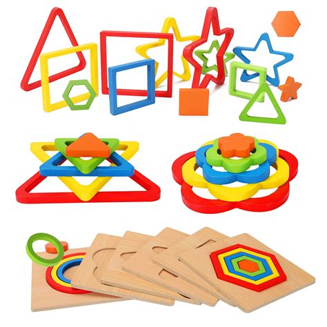 Toddler Puzzles Wooden Toys Montessori Shape Sorting Puzzle Sensory ...