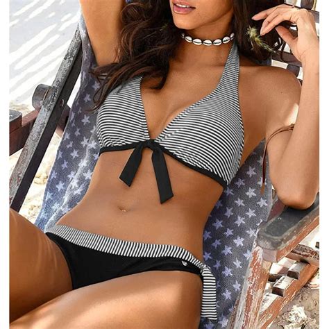 Conjunto De Bikini A Rayas Micro Para Mujer Traje De Ba O De Dos Piezas Bikini