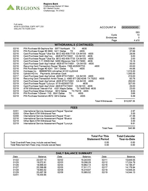 New 2023 Regions Bank Statement Template Lifegreen Checking Account