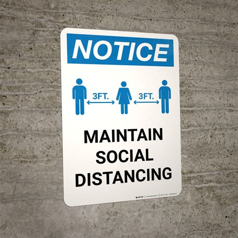 Notice Maintain Social Distancing With 3ft Icon Portrait Wall Sign