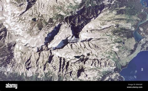 aerial map view above Teton mountain range Grand Teton National Park ...