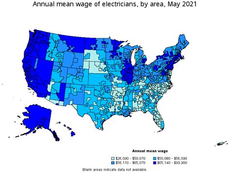 Map Of Annual Mean Wages Of Electricians By Area May