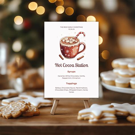 Printable Hot Chocolate Station Table Sign Editable Christmas Hot Cocoa Party Sign Minimal Hot