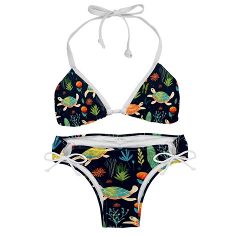 Turtle Seamless Detachable Sponge Adjustable Strap Bikini Set Two Pack Ideal For Beach And Pool
