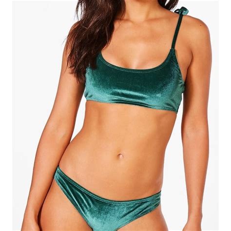 Boohoo Swim Nwt Boohoo Green Velvet Bikini Set Poshmark