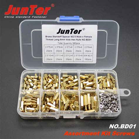 360pcs M25 25mm Brass Standoff Spacer M25 Male X Female Thread Long 6mm With Hex Nuts