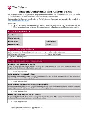 Fillable Online Student Complaints And Appeals Form Fax Email Print