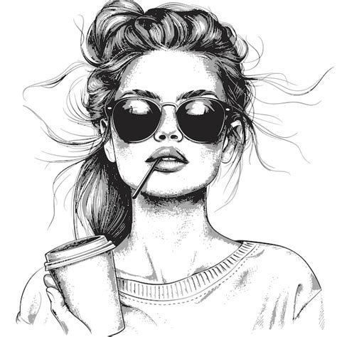 Premium Vector A Drawing Of A Woman Wearing Sunglasses And A Black And White Photo