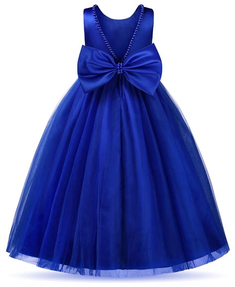 Uhnice Flower Girl Pearls Dress V-Back Tulle Ball Gown Satin Prom with