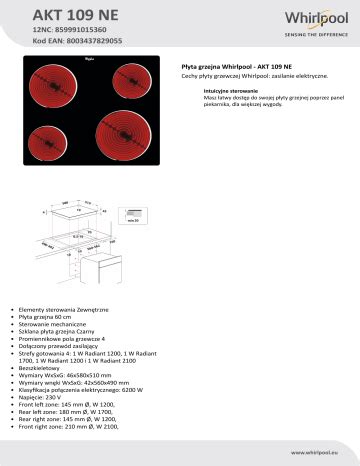 Whirlpool Akt Ne Hob Product Data Sheet Manualzz