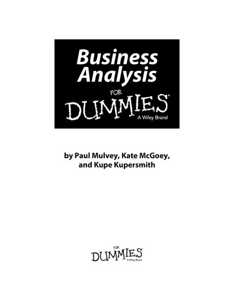 Title Page Business Analysis For Dummies Book