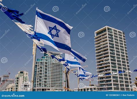 Israeli Flag Against the Background of Tel Aviv Editorial Photo - Image ...