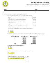 Intermediate Acctg Midterm With Answers Pdf Metro Manila College