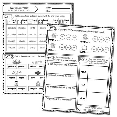 2nd Grade Phonics Worksheets Two Syllable Words With Long Vowels Cvce