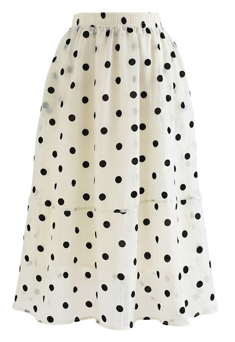 Black Polka Dot Sheer Midi Skirt In Cream Retro Indie And Unique Fashion