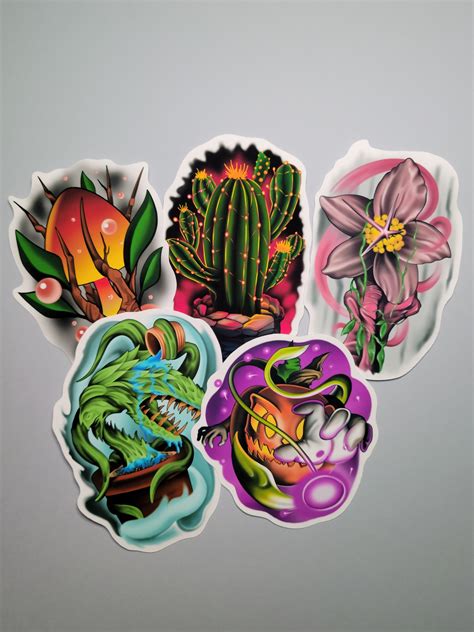 Plants Sticker Set Laminated Vinyl Floral Succulent Mushroom Art