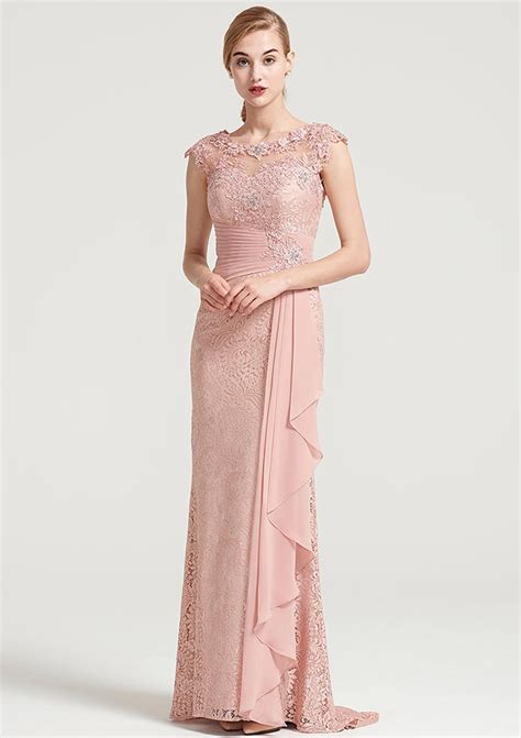 Sheath Column Bateau Sleeveless Long Floor Length Lace Dress With