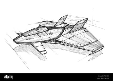 Ink Concept Art Drawing of Futuristic SpaceShip or Aircraft Stock Photo ...