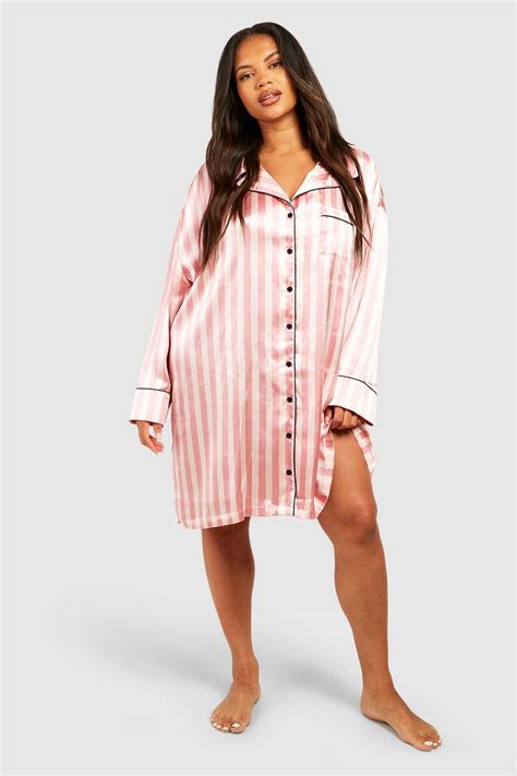 Plus Candy Stripe Pj Shirt Nightie Boohoo Uk