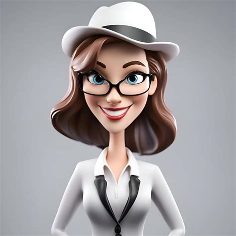 Belle Femme Avec Un Chapeau Blanc Et Des Lunettes Illustration D