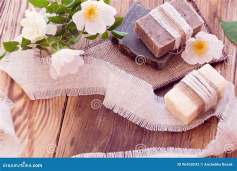 Decorated Pieces Of Various Dry Soap With A Roses Stock Photo Image