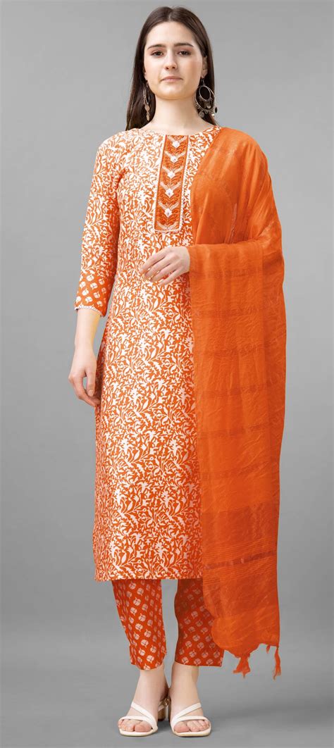 Festive Party Wear Orange Color Rayon Fabric Salwar Kameez 1929795