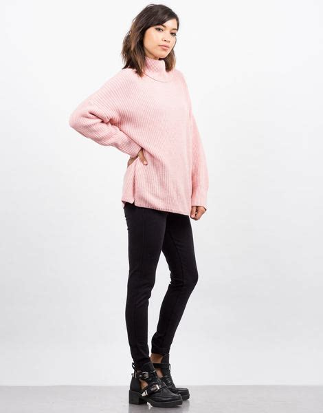 Oversized Turtleneck Sweater Pink Top Knit Sweater 2020ave