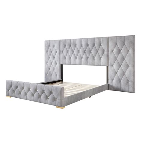 Craftporch Luxurious Velvet Tufted Platform Bed With Wall Panels Silver