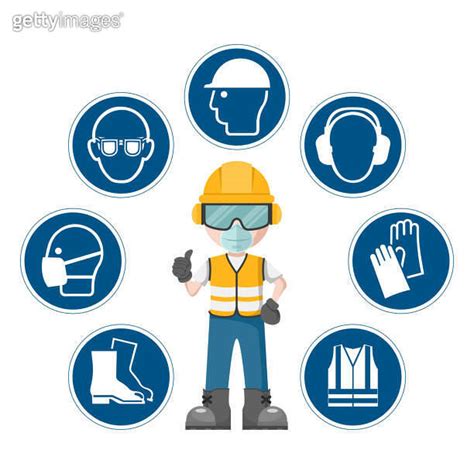 Worker Wearing His Personal Protective Equipment Set Of Icons