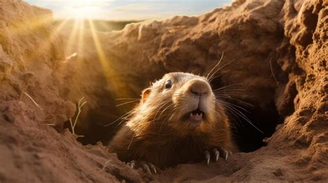 Une Mignonne Marmotte Moelleuse A Ramp Hors De Son Trou Un Jour De