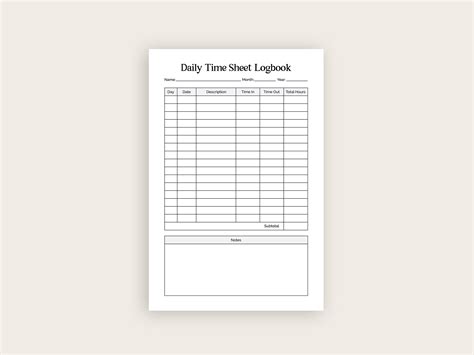 Daily Time Log Sheet, Daily Time Log Note, Daily Planner Printable ...