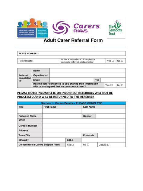 Fillable Online Adult Carer Self Referral Form Fax Email Print Pdffiller