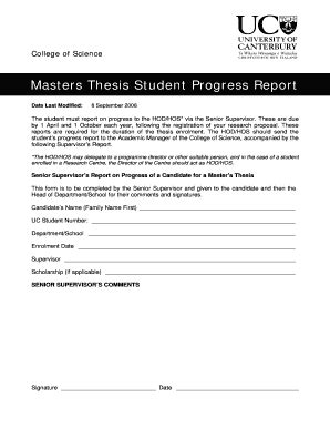 Fillable Online Science Canterbury Ac Masters Thesis Student Progress