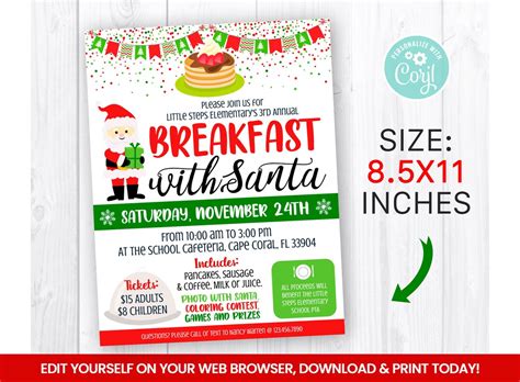 Editable Breakfast With Santa Flyer Template Charity Non Profit Event