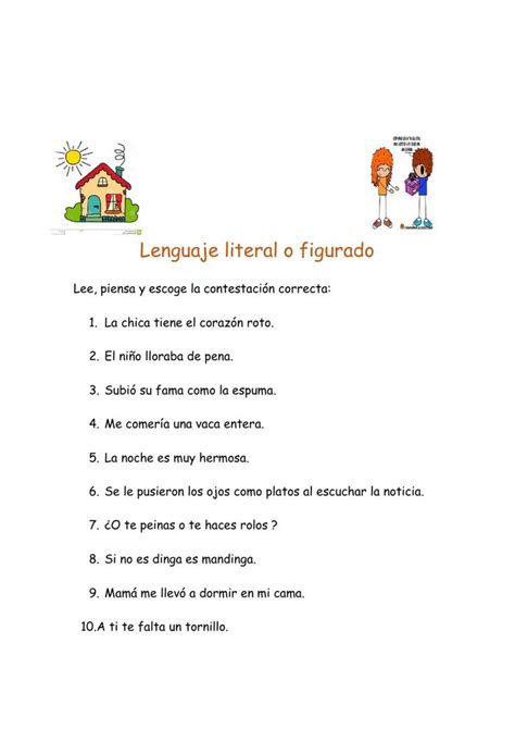 Lenguaje Figurado Y Literal Worksheet Lenguaje Figurado Lenguaje