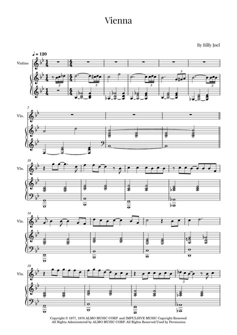 Vienna Arr Roger Da Luz By Billy Joel Sheet Music For Violin And