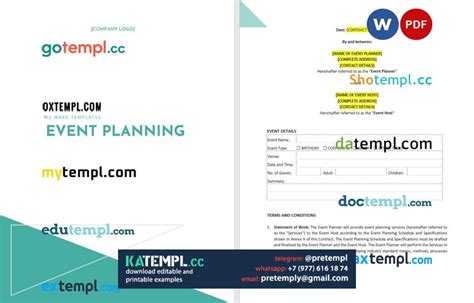 event planning contract template, Word and PDF format – Katempl