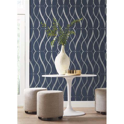 MD7174 - Navy and Silver Graceful Geo Wallpaper- Modern Metals 2