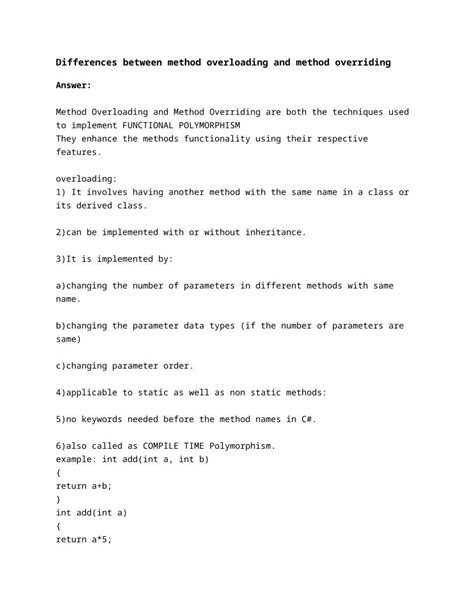 DOCX Differences Between Method Overloading And Method Overriding